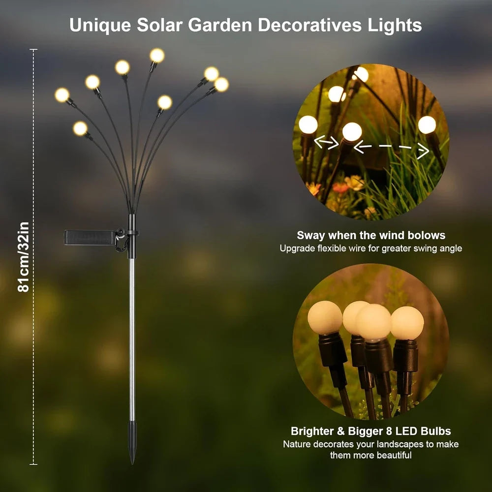 8 LED heads Solar Firefly Garden Lights