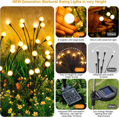 8 LED heads Solar Firefly Garden Lights