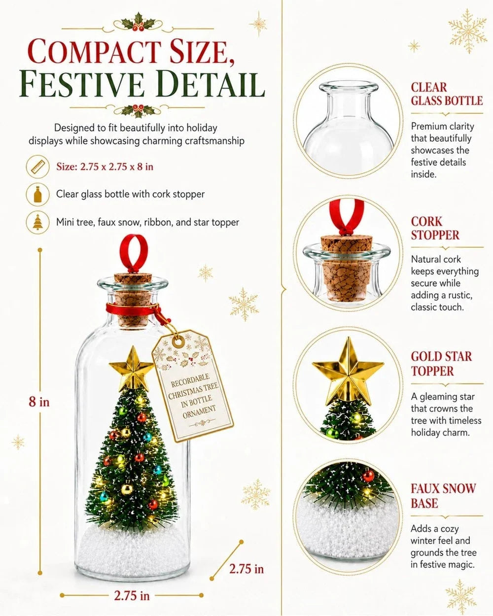 Recordable Glass Tree Message Bottle Ornament