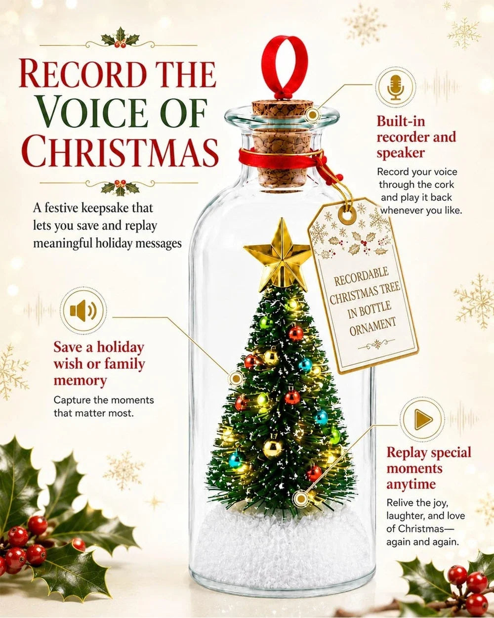 Recordable Glass Tree Message Bottle Ornament