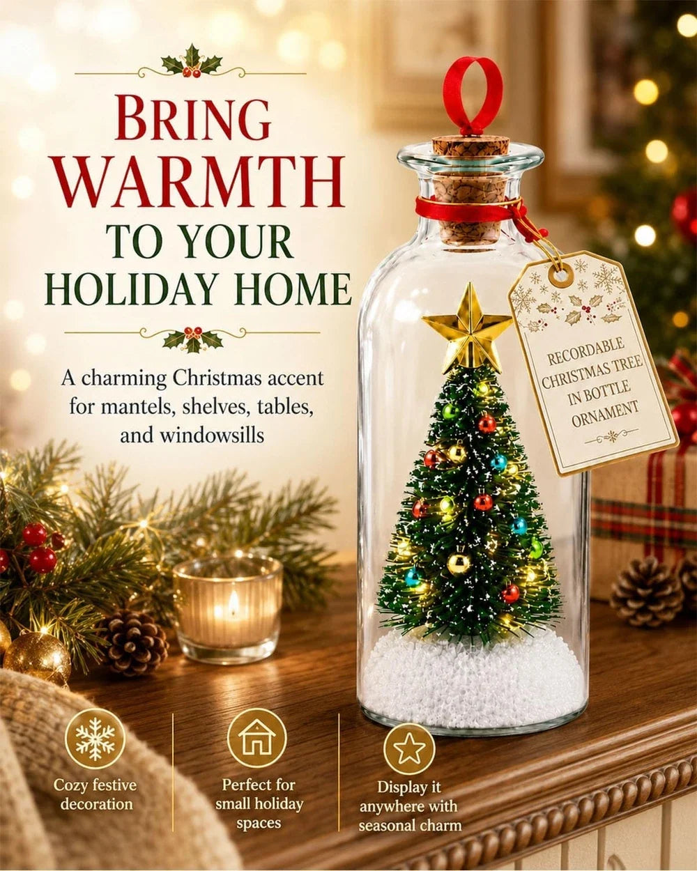 Recordable Glass Tree Message Bottle Ornament