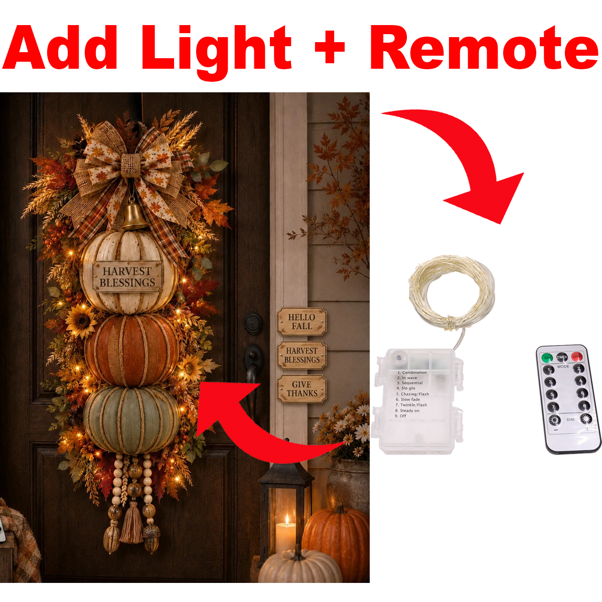 Add Light To Pumpkin Fall Door Decor
